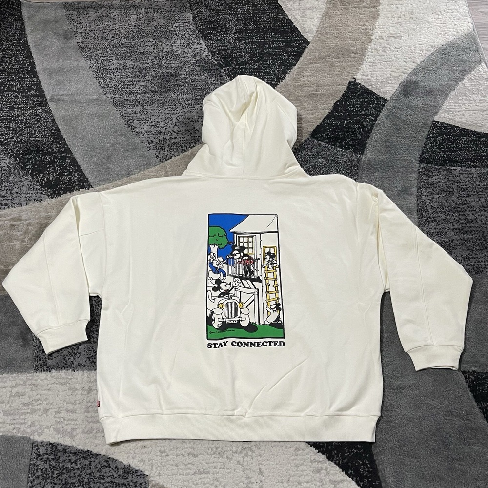 Levis  Disney Sweatshirt Hoodie Adult XL Ivory‎ Mickey Minnie Heavy Pullover NEW